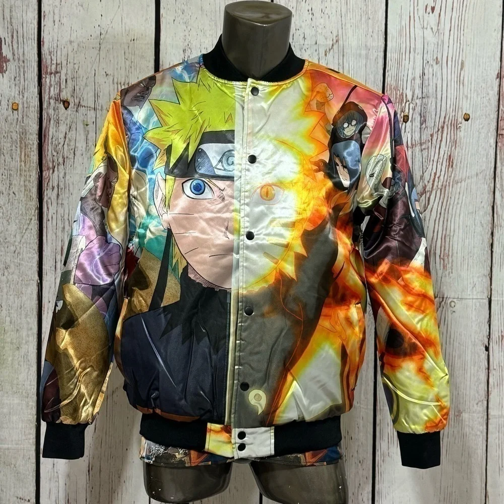 REASON CLOTHING BRAND X NARUTO SHIPPUDEN explosion satin Puffer Bomber jacket